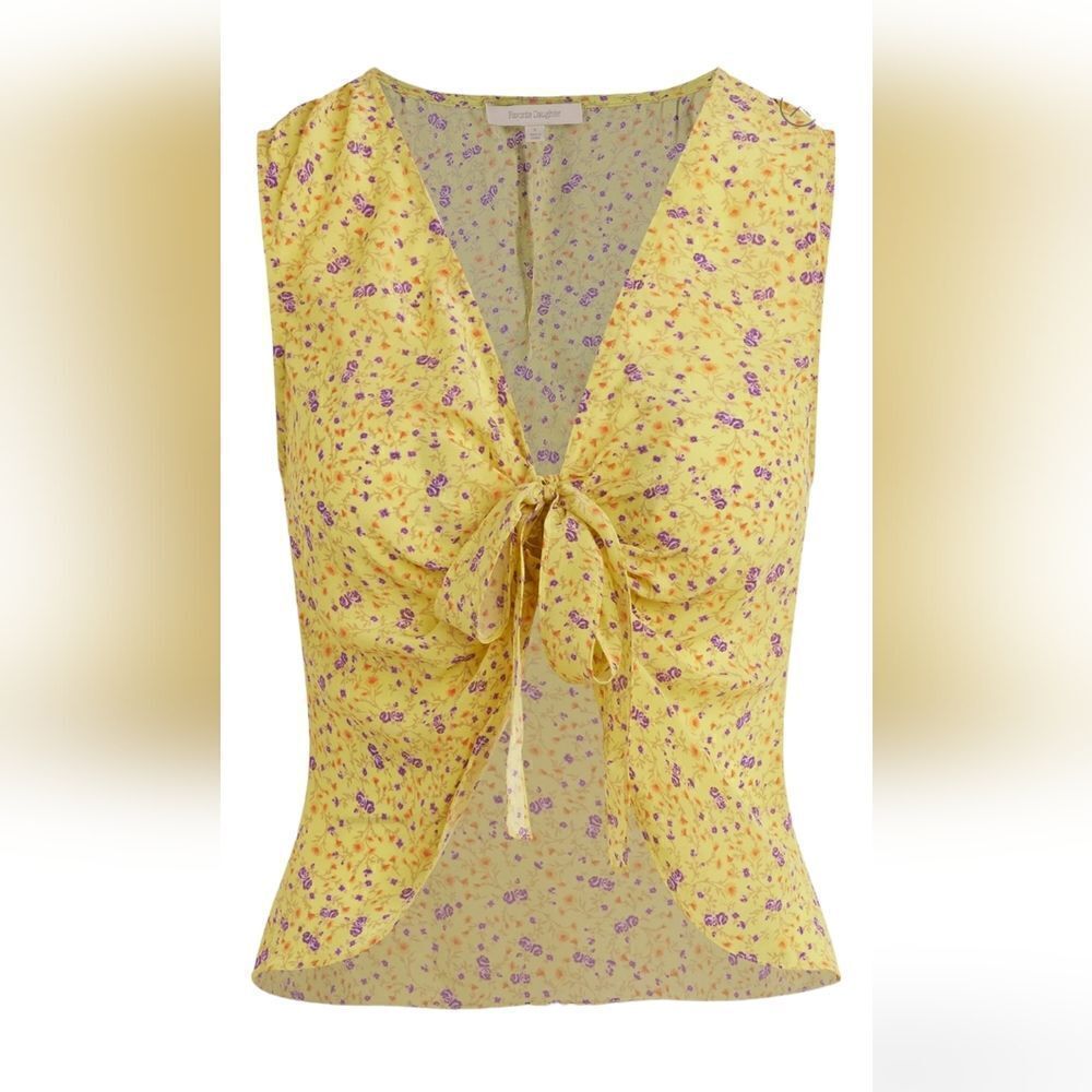 Favorite Daughter Gwen Tie Front Sleeveless Silk Blouse